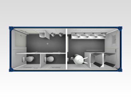 Sanitärcontainer 6 m, WC und Dusche