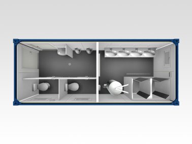 Sanitärcontainer 6 m, WC und Dusche