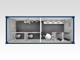 Sanitärcontainer 6 m, WC und Dusche